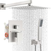 IUERASD Brushed Nickel Wall Mount Shower Faucet Set: 10 Inch Square Rainfall Shower Head, Handheld Spray & Single Handle System with Valve Body Included
