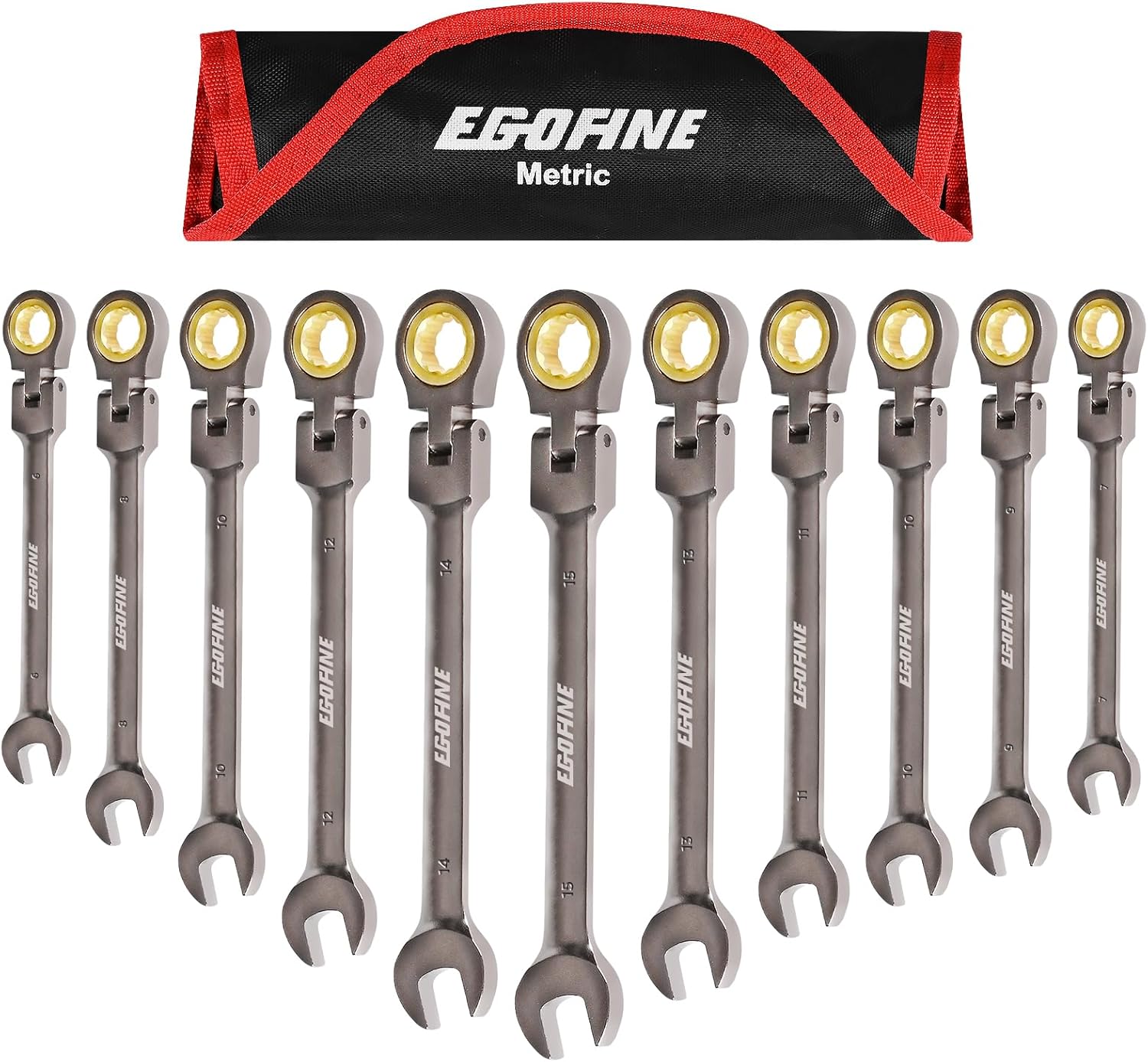 Egofine 7/16 Ratchet Wrench Flex Head, 7/16 Wrench Ratcheting Combination Wrenches SAE, Industrial Grade Gear Spanner with 12 Point Box End, 72-Teeth Ratchet Nickel Plating, Chrome Vanadium Steel