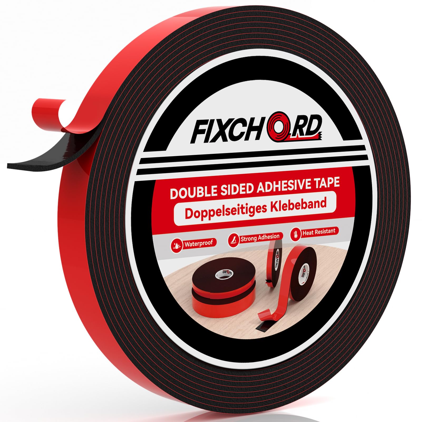 FIXCHORD Doppelseitiges Klebeband Extra Stark, 5M*12MM Klebeband Doppelseitig, Wasserdichtes Montageband, Doppelseitiges Schaumstoffband für Auto, LED-Streifen, Wand, Wohn, Bürodekor und Außende
