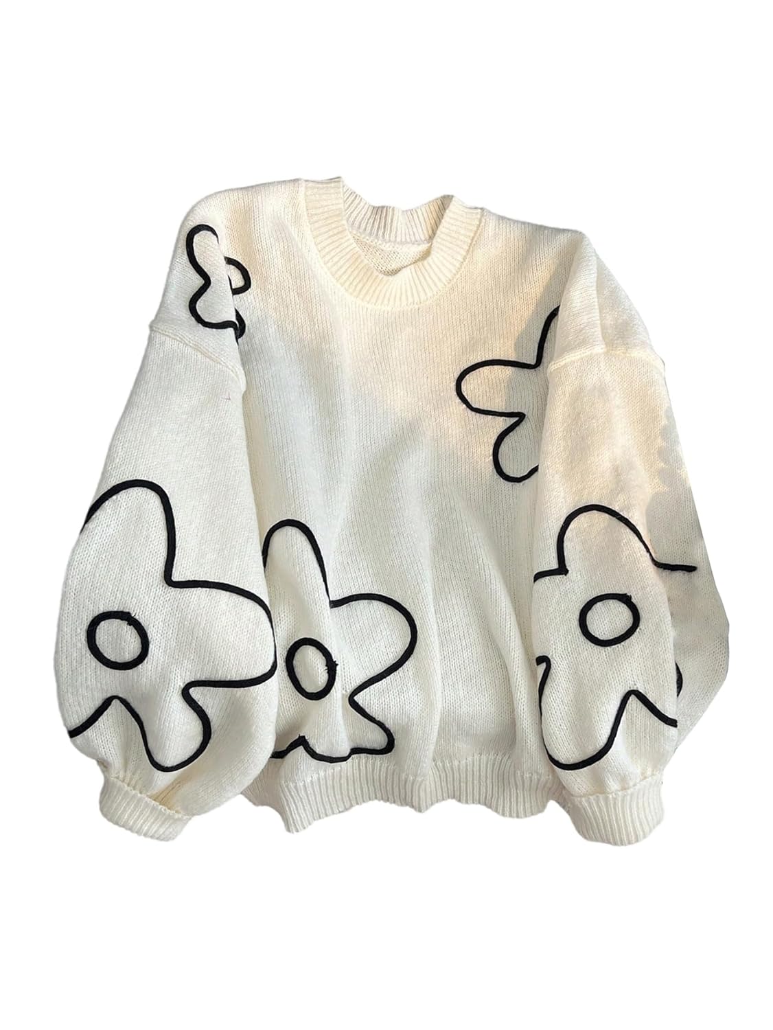 Floerns Womens Plus Size Floral Long Sleeve Fall Sweaters Crewneck Winter Knit Pullover Tops