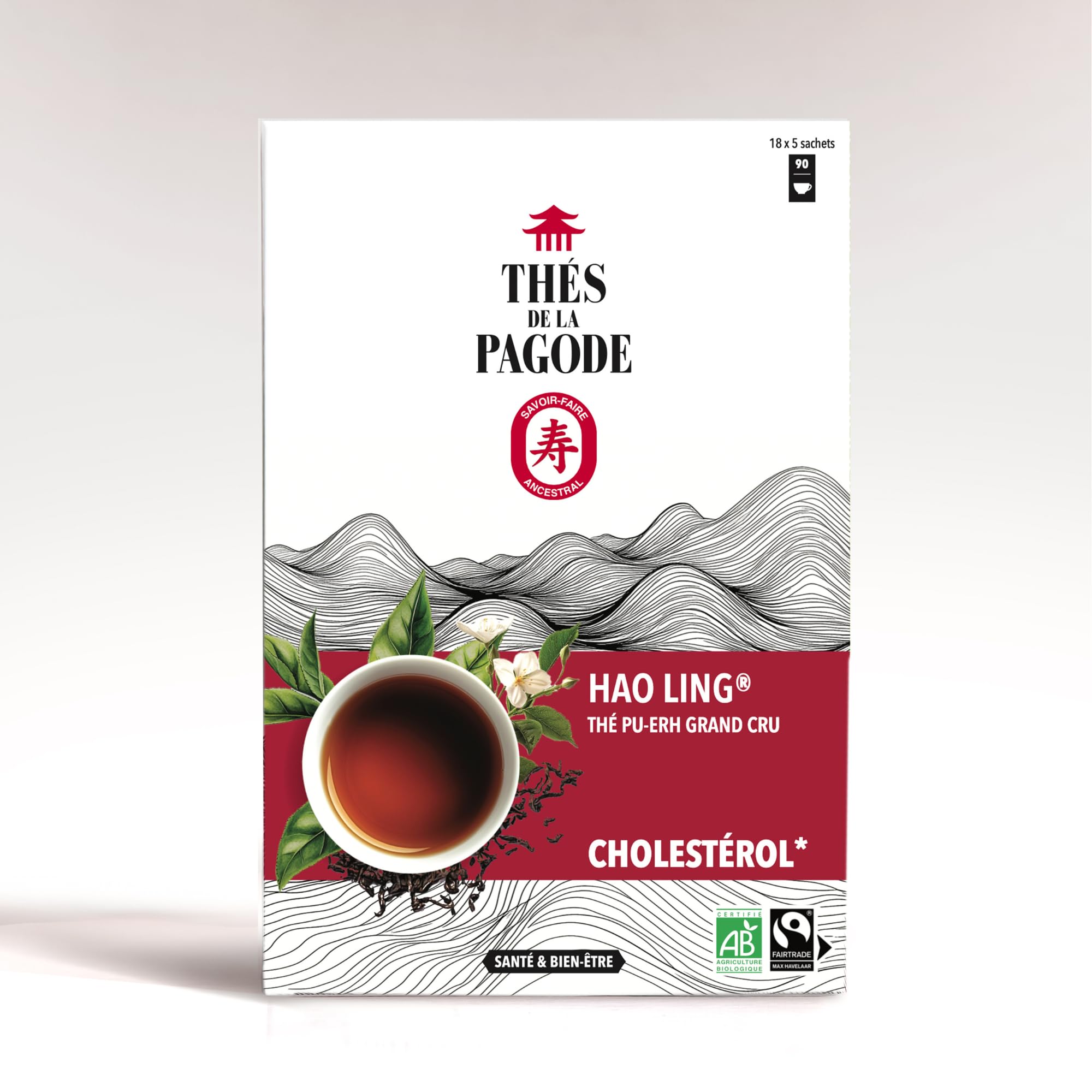Thés de la Pagode - Té ecológico de comercio justo Hao Ling - Formato cómodo y económico - Regula el colesterol - 90 bolsitas
