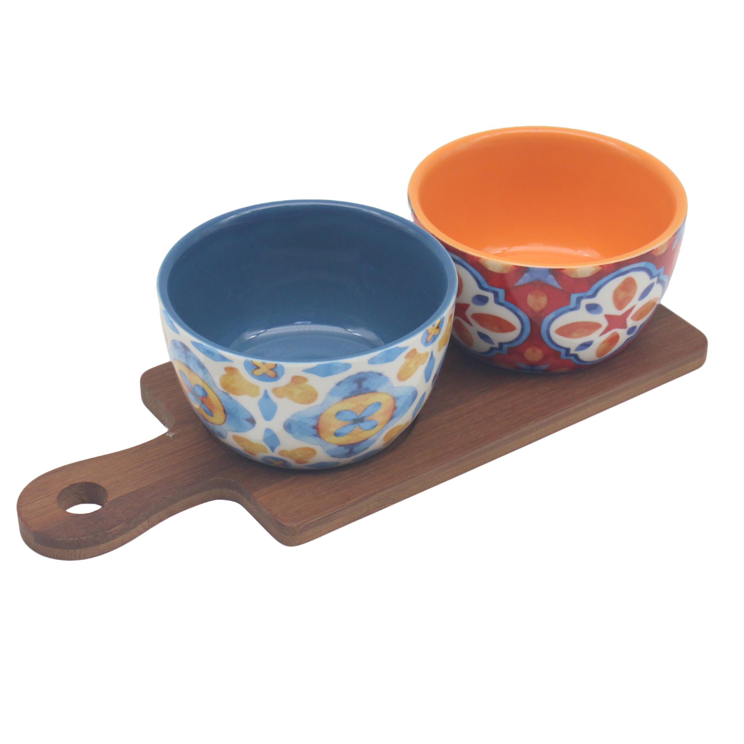 Bowls On Tray Set of 2 Tuscany Colourful Serving Dip Snack Dishes Stoneware