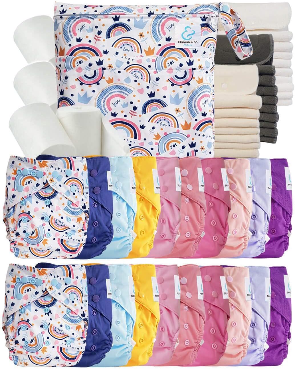 Maman Et Nature Mega Pack Lot De Couches Lavables Te2 30 Inserts 400 Voiles Sac Impermeable Joy Amazon Fr Bebe Et Puericulture