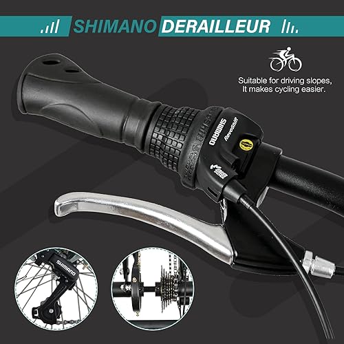 Vista 11 de MOPHOTO Triciclo de montaña para adultos, triciclo de montaña de 3 ruedas de 7 velocidades de 24 pulgadas y 26 pulgadas, triciclos de crucero