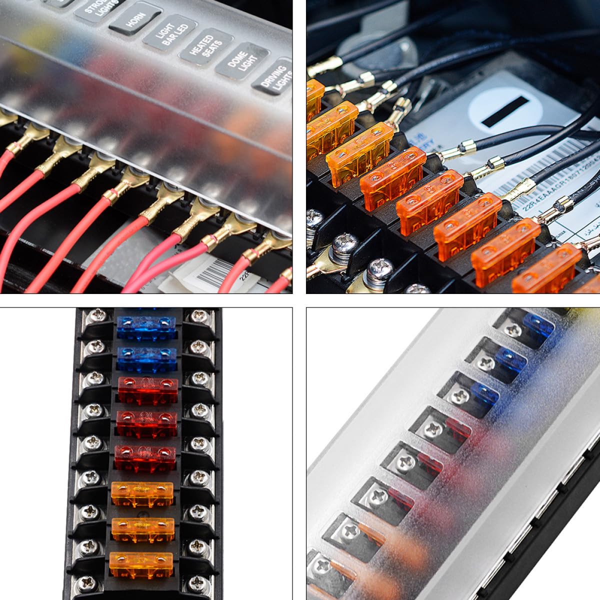 Scatola Portafusibili Auto 12 Vie 32v 75a con Fusibili | Pa66 PC Rame Inox Pp, 20a per Circuito 12-16awg, Sticker e Doppie Unità