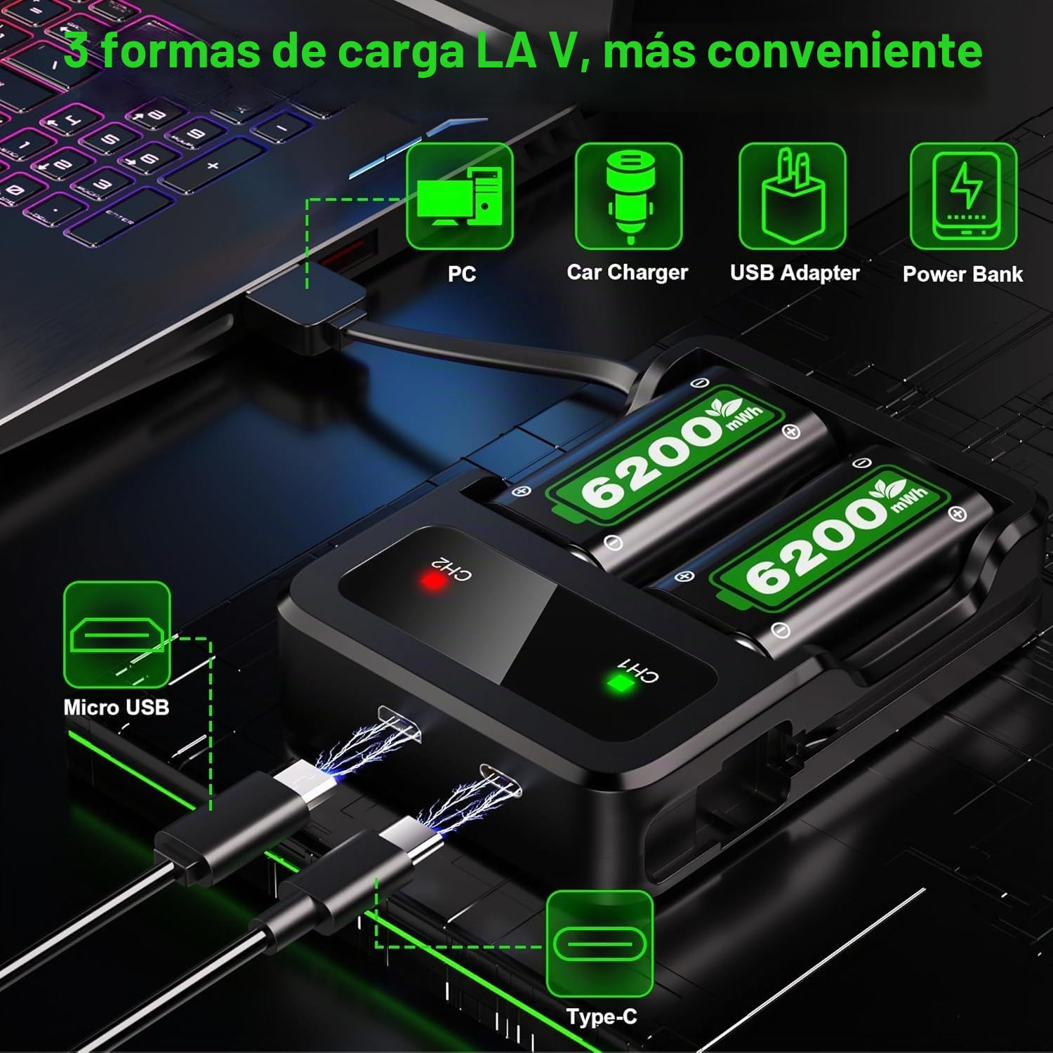 2 * 6200mWh Batería para Xbox One X|S/Xbox Series X/Xbox Series S, batería Recargable de 28 Horas de reproducción para Xbox One/Xbox Series X/S/Xbox One X/S
