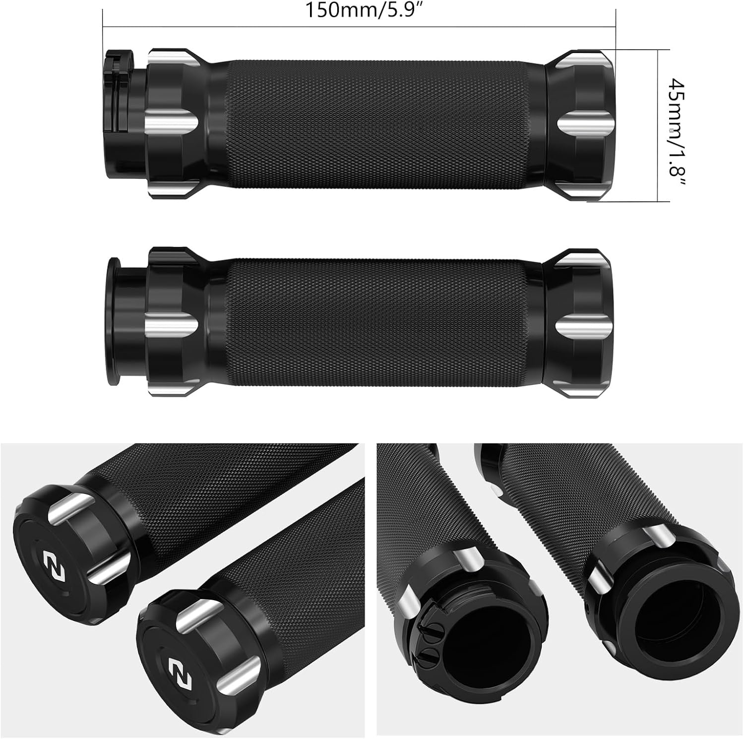 NICECNC 7/8" Motorcycle Handlebar Grips Compatible with Harley Dyna, Softail, Touring Models (1996-2017), Motorcycle Grips with 6061-T6 Aluminum, Non-Slip Hold, CNC-machined, Black