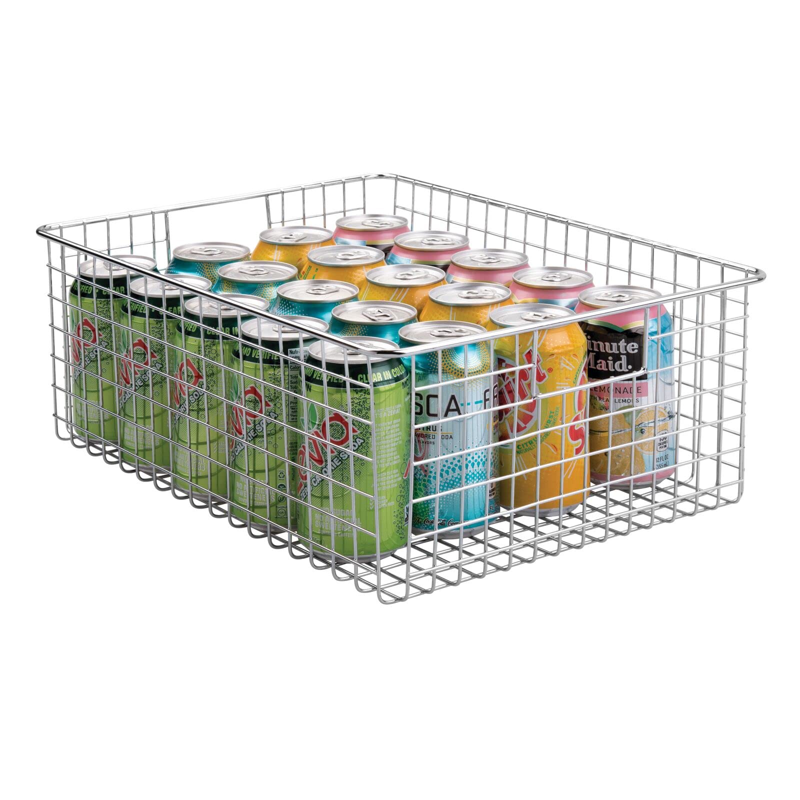 mDesign caja de metal versátil (juego de 2) - cesta de almacenamiento de alambre grande para cocina, despensa, etc. - cesta de metal compacta multiusos con asas - cromo