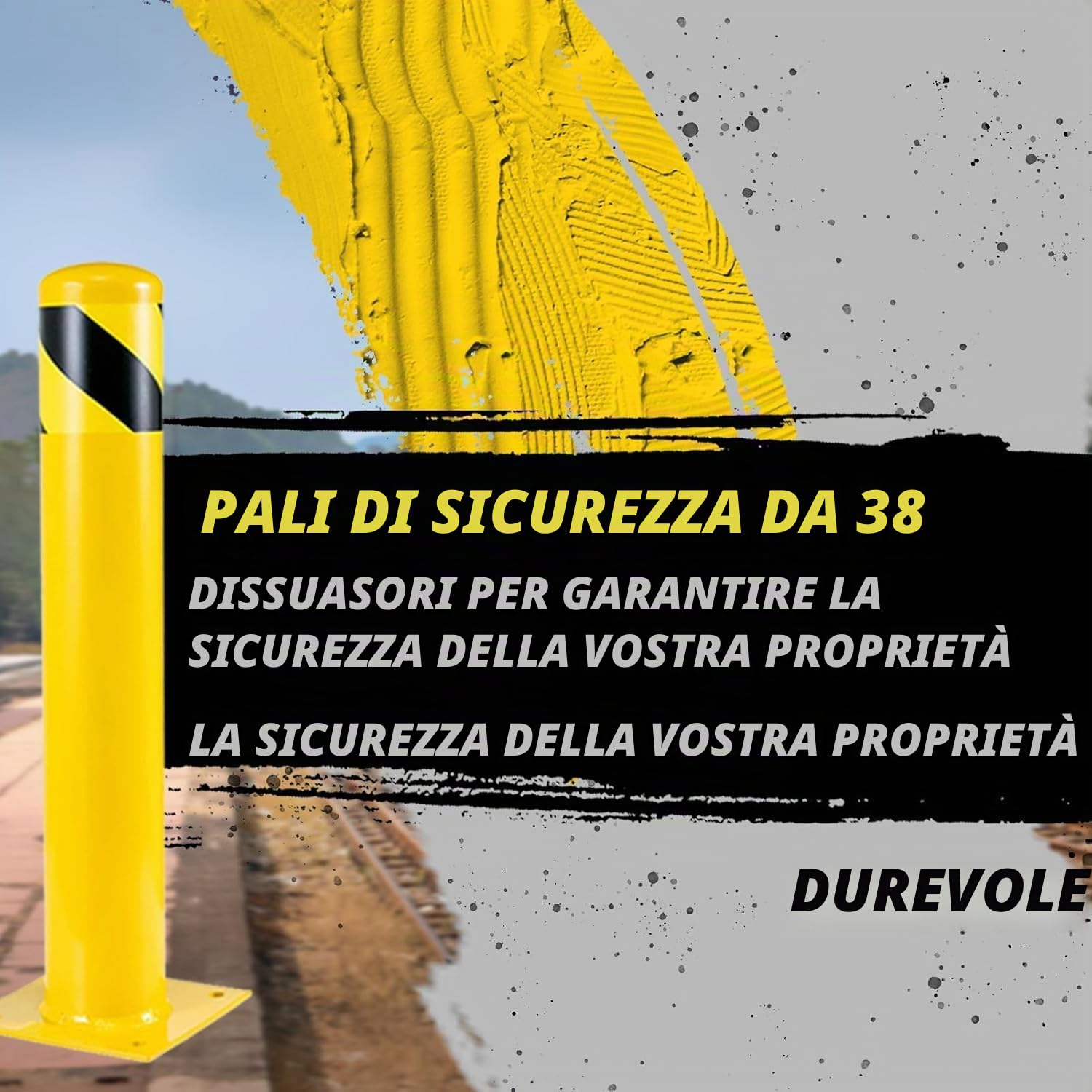 Pilona Parcheggio Gialla Barriera Anti Intrusione, Paletto del Dissuasore per Pianificazione Stradale (2, alt. 91 cm)