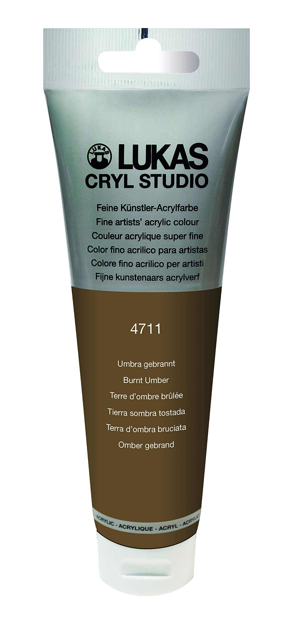 Tube de peinture acrylique Lukas Cryl Studio nuance ombre brûlée de 125 ml pour beaux-arts