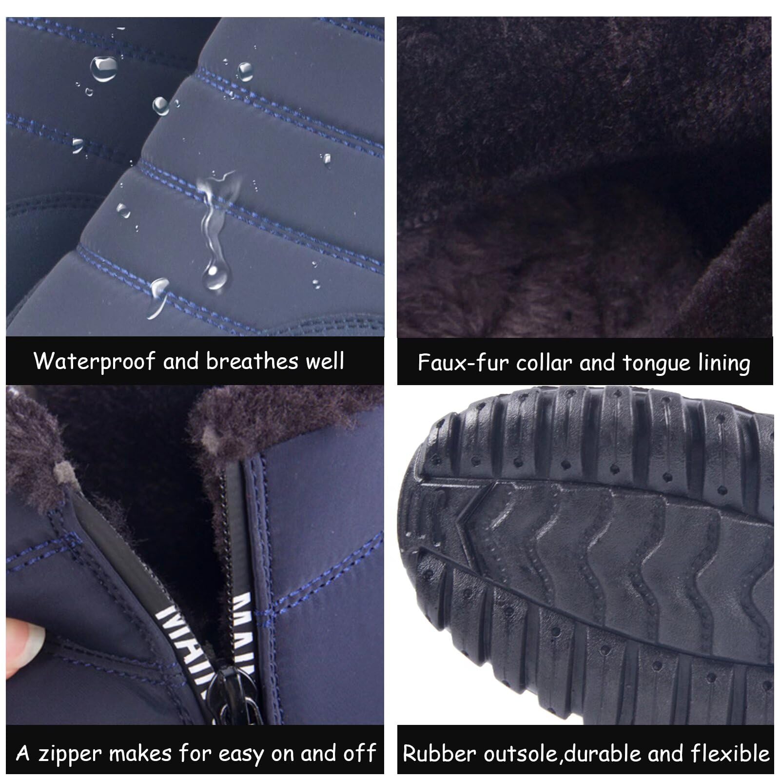 Botas de Nieve Hombre Invierno Impermeable con Cremallera | botines ligeros, zapatos de invierno, repelentes al agua, transpirables, forradas con pelo sintético, cálidas y cómodas