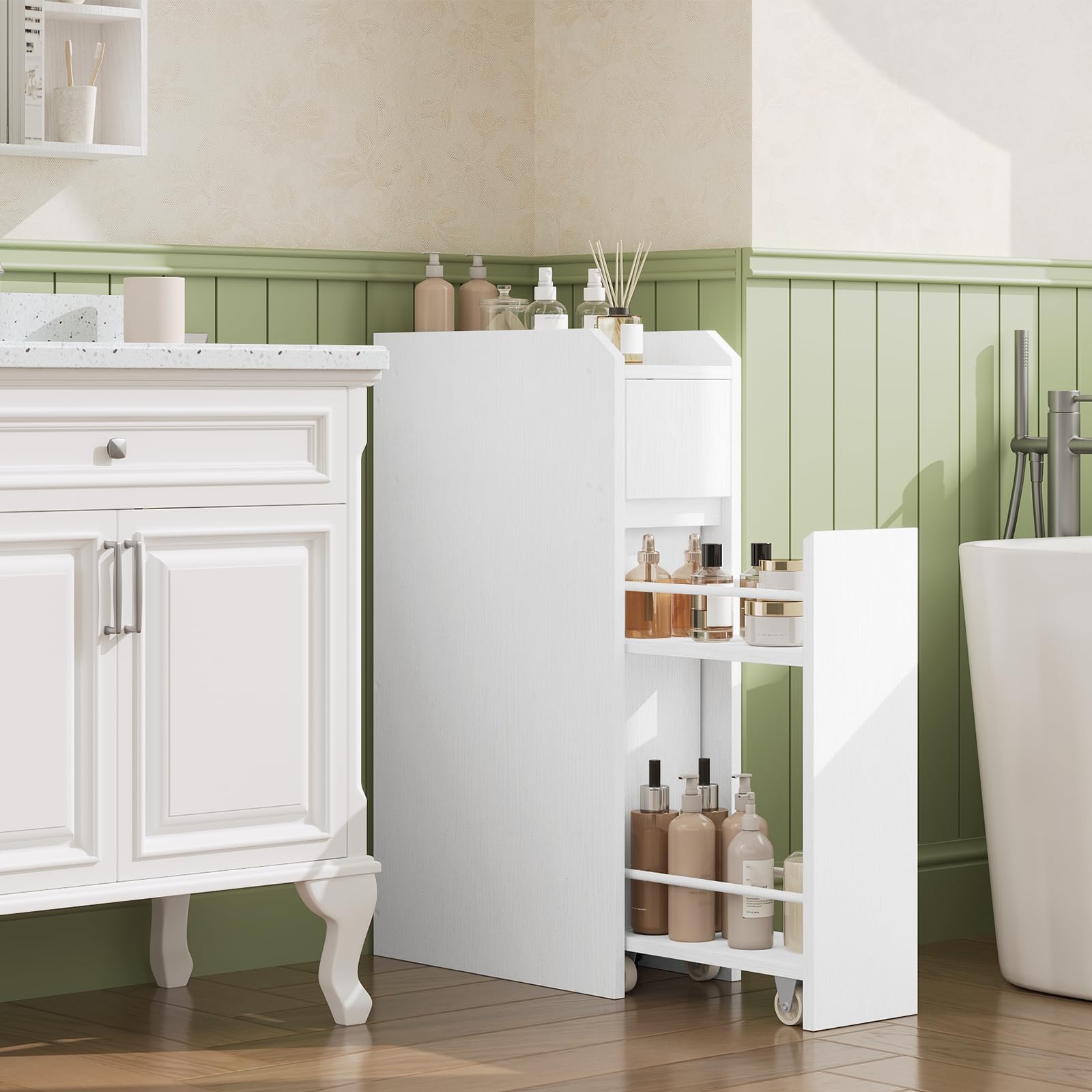 HOOBRO Armario para Baño Ultrafino, con 2 Cajones de Deslizamiento Suave y Dispositivo de Fijación, Mueble Estrecho de Almacenaje de Baño, para Lavadero, 18 x 40 x 70 cm, Blanco EWW11BC01