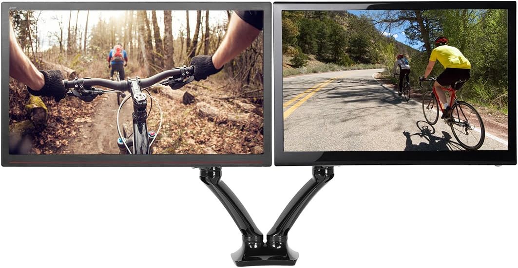 Dual Monitor Arm Adjustable Gas Spring Desk Mount for 10 to 27 inch VESA Compatible Screens, Full Motion Stand with C clamp and Grommet Base Black, D5D