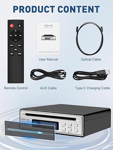 Miniatura 7 de Reproductor de CD de alta fidelidad para el hogar, extractor de CD, reproductor de CD Bluetooth para automóvil con extracción USB, Rip CD a USB,