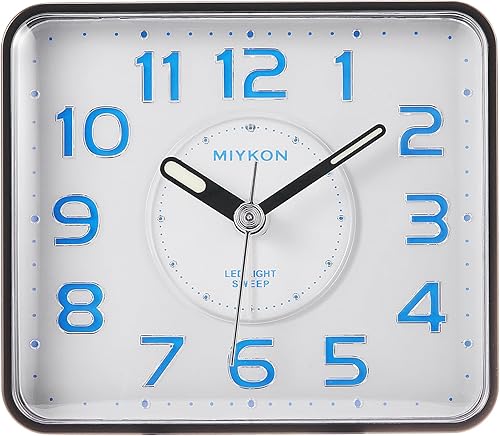 Miykon Reloj despertador analógico cuadrado pequeño  Silencioso sin tictac, funciona con pilas con luz LED y repetición  Escritorio, mesa, viaje o