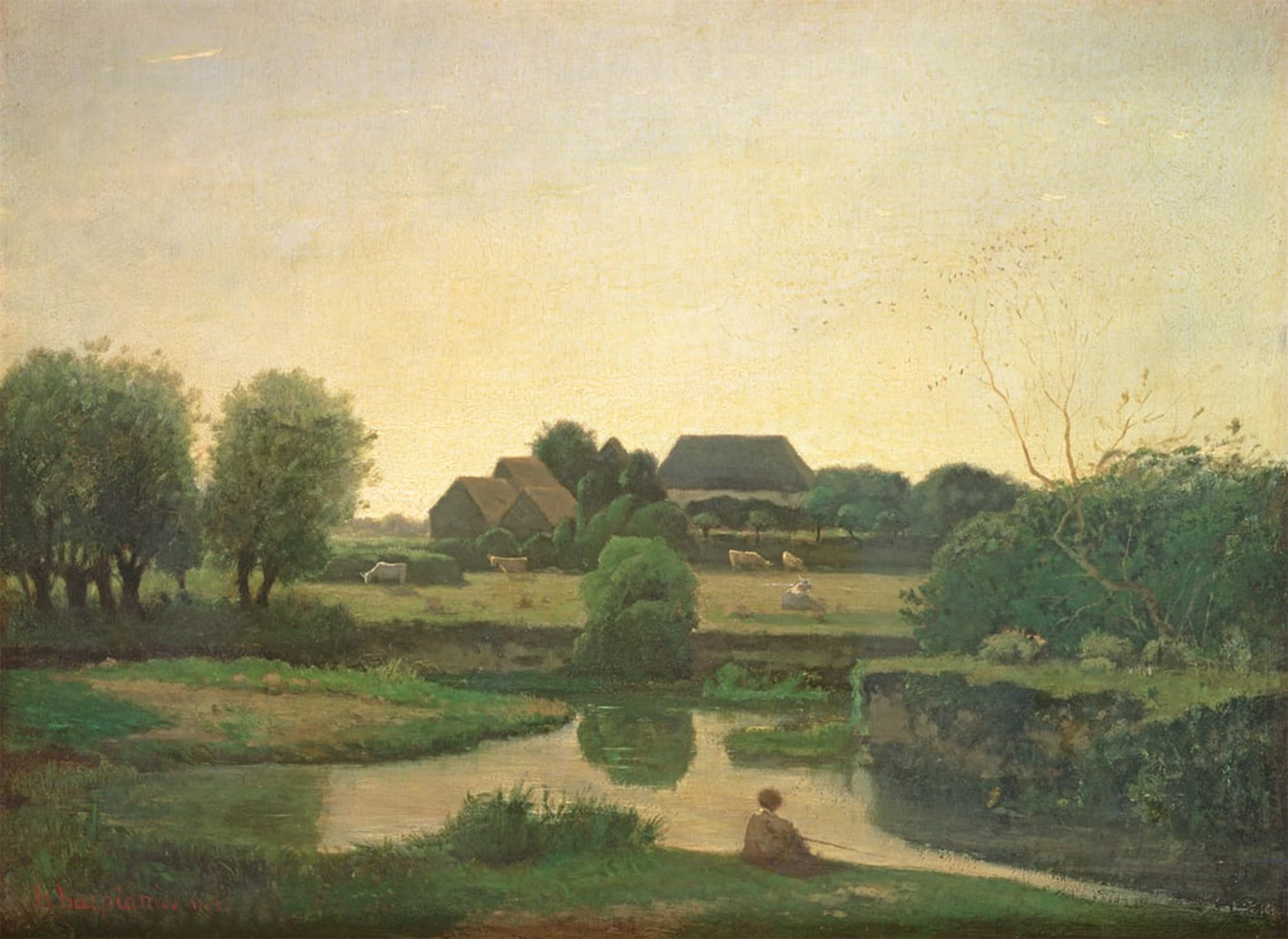SERENDIPITP Retro Picture Poster Wall Art Pictures Painting the Pond by Henri Harpignies Wall Art Canvas Print for Wall Decor 60x90cm