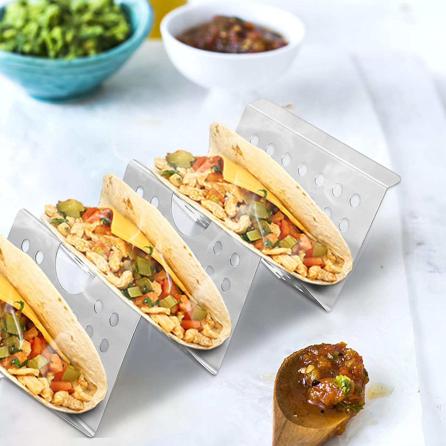 BESPORTBLE 8 Pcs Stainless Steel Taco Holders Rack Vertical Taco Stands for Burritos Tortillas Pancakes Compact Heat-resistant for Easy Filling and Serving