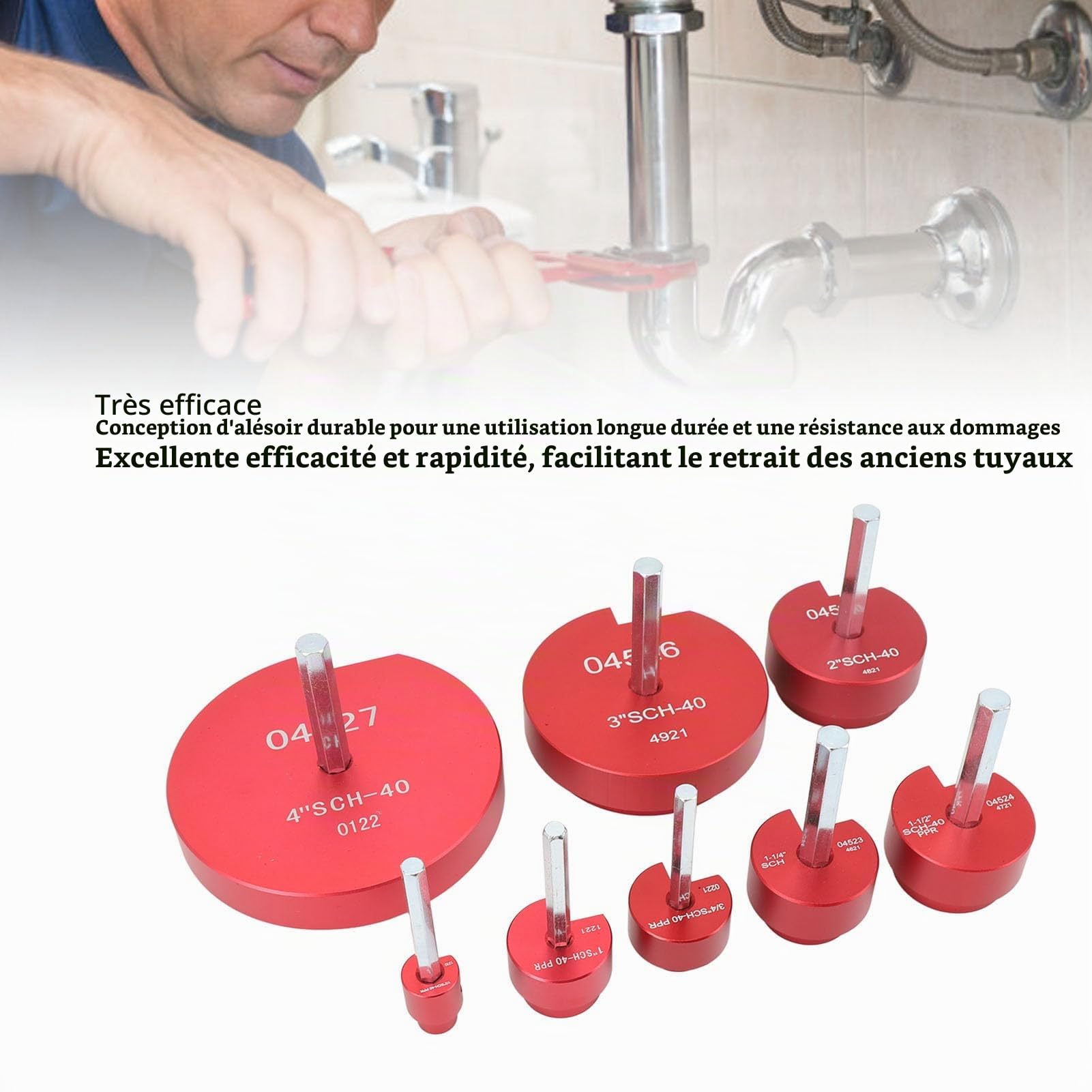 Focket Alésoir de Tuyau en PVC, Kit d'Alésoir en PVC de Construction en Acier Rapide, Kit d'Alésoir de Tuyau avec étui de Rangement pour Conduites 'eau, Conduites de Drainage, Réparations de (8PCS)