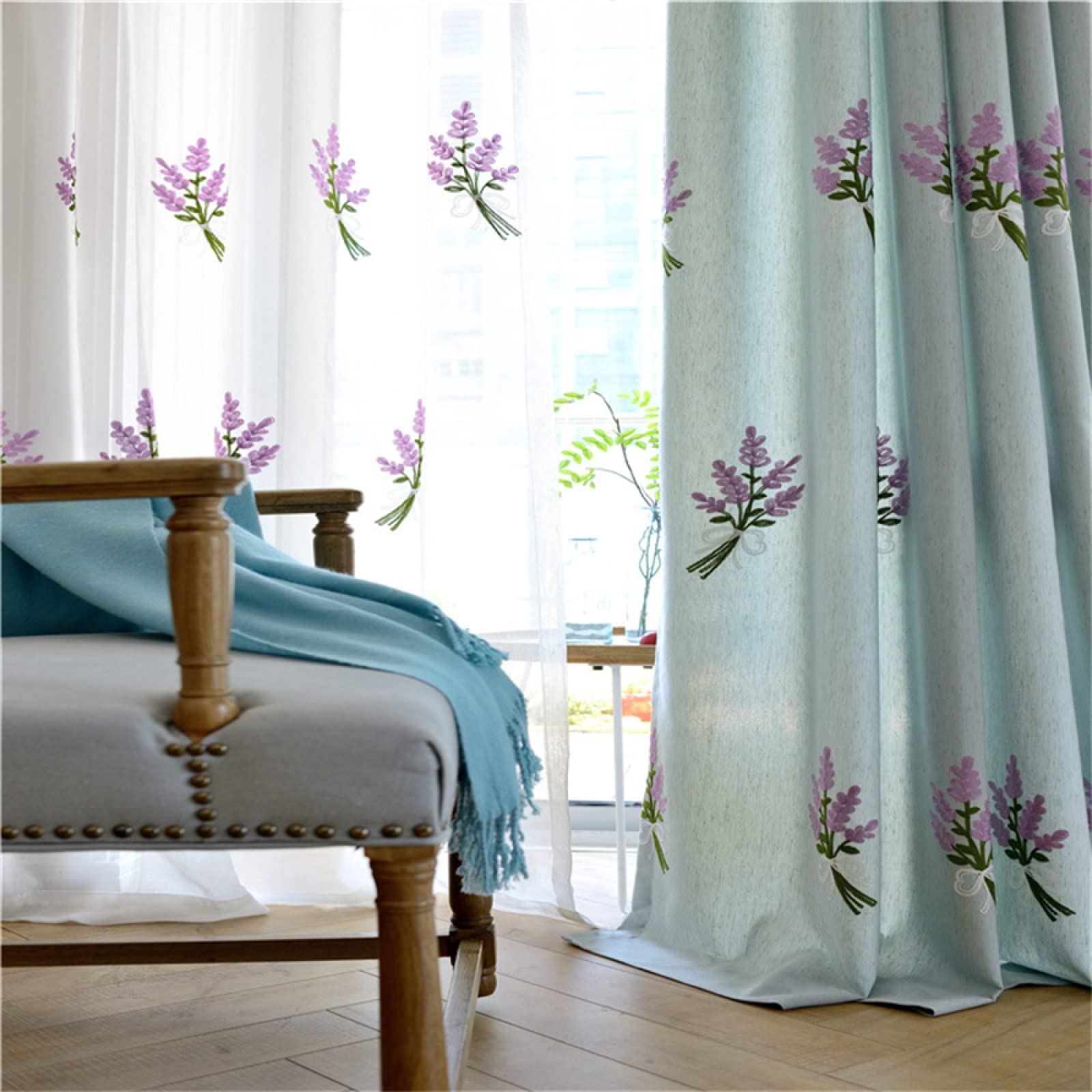 Translúcida Cortinas Visillo con Ollaos, Flor bordada púrpura cortina de voile con bordadas,juego de 1 cortinas, de la luz Solar Mientras Protege Algo de privacidad para salón Habitacion 1x220x270CM