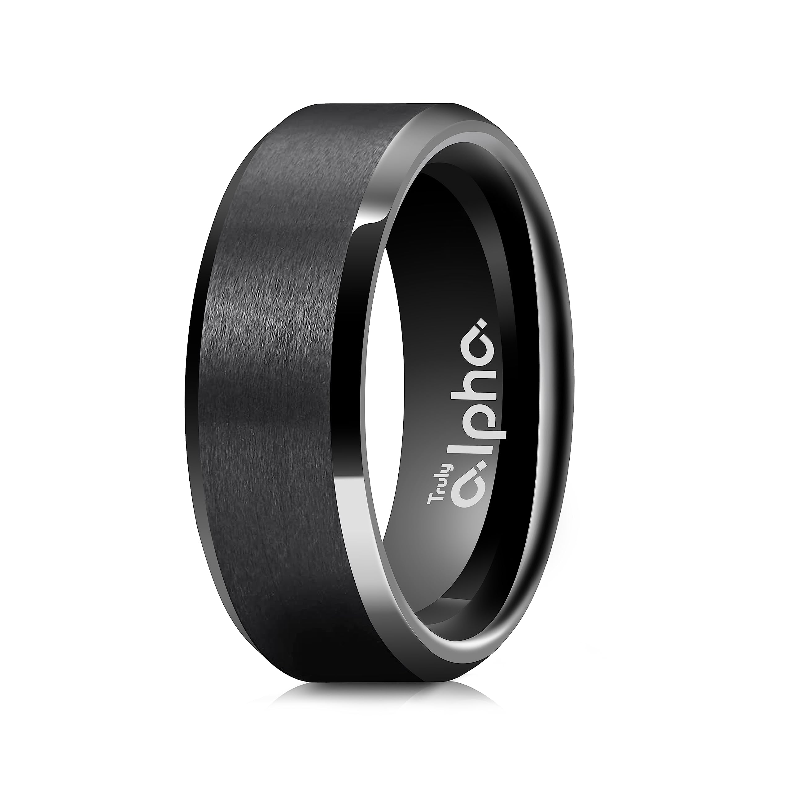 Truly AlphaTungsten Rings for Men - Celtic Dragon Mens Wedding Band | 6mm, 8mm Tungsten Mens Rings | Beveled Edge with Carbon Fiber Inlay Men's Rings | Black Wedding Rings For Men