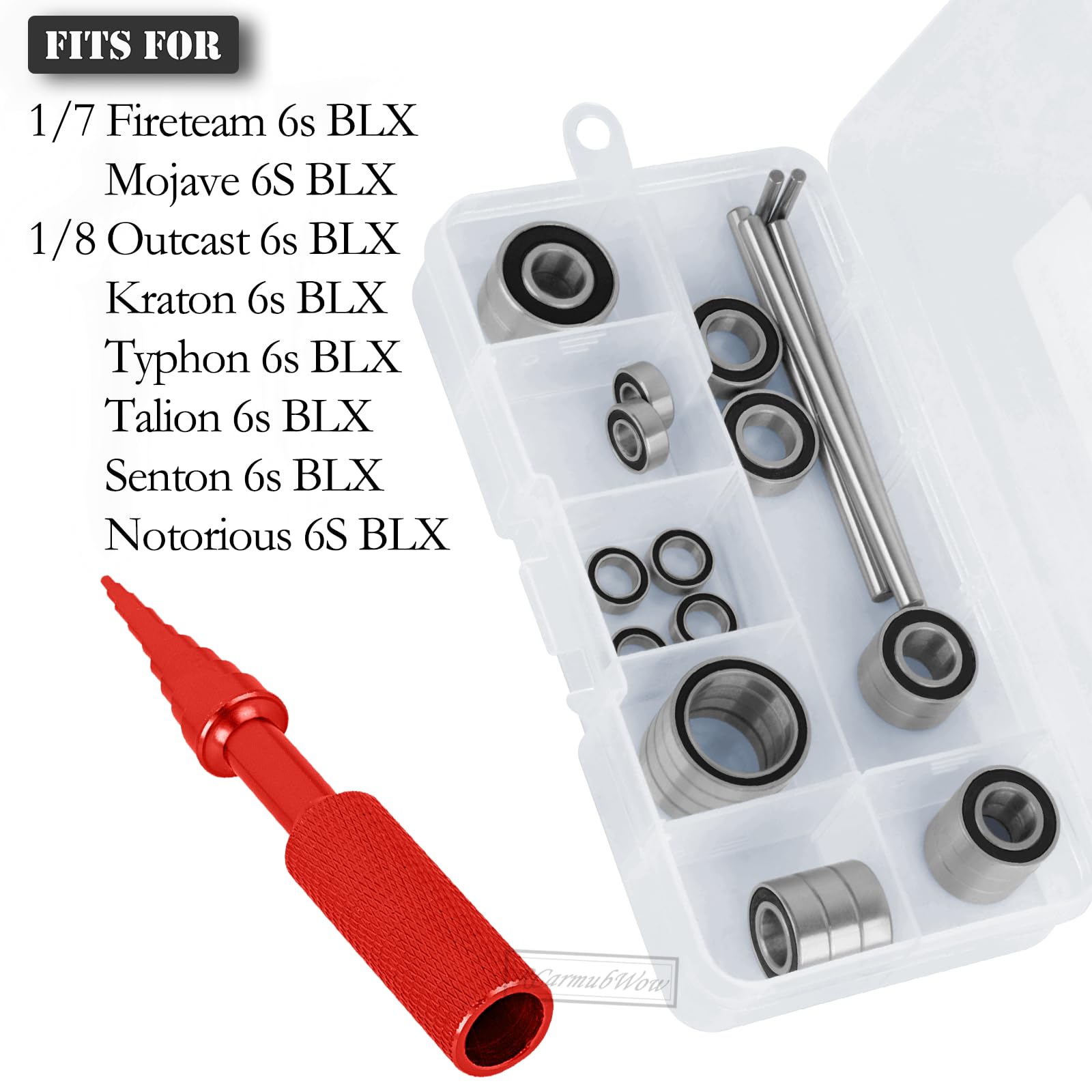 RcarmubWow RC Bearings Kit Upgrades Part for 1/7 Fireteam/Mojave 6S BLX,1/8 Typhon 6S BLX,Outcast 6S BLX,Kraton 6s BLX,Senton 6S BLX,Talion 6S BLX,Notorious 6S BLX,22pcs w/Bearing Tool,Black