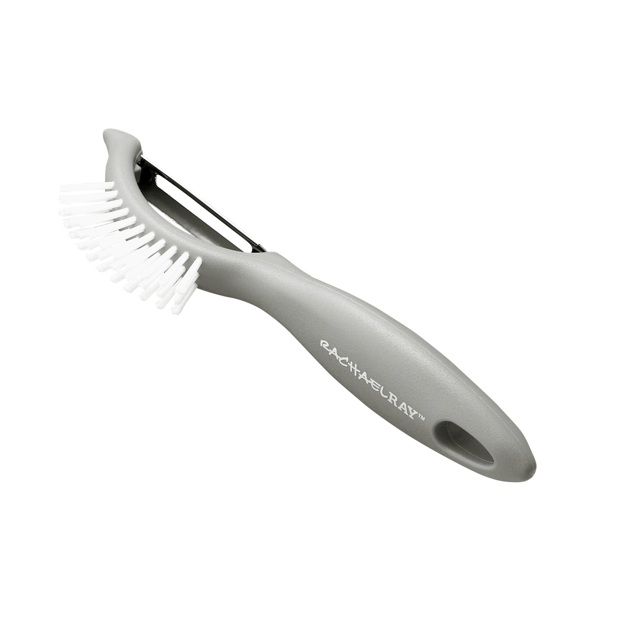 Rachael Ray Kitchen Tools and Gadgets Vegetable / Fruit Peeler with Brush - 3-In-1 , Sea Salt Gray