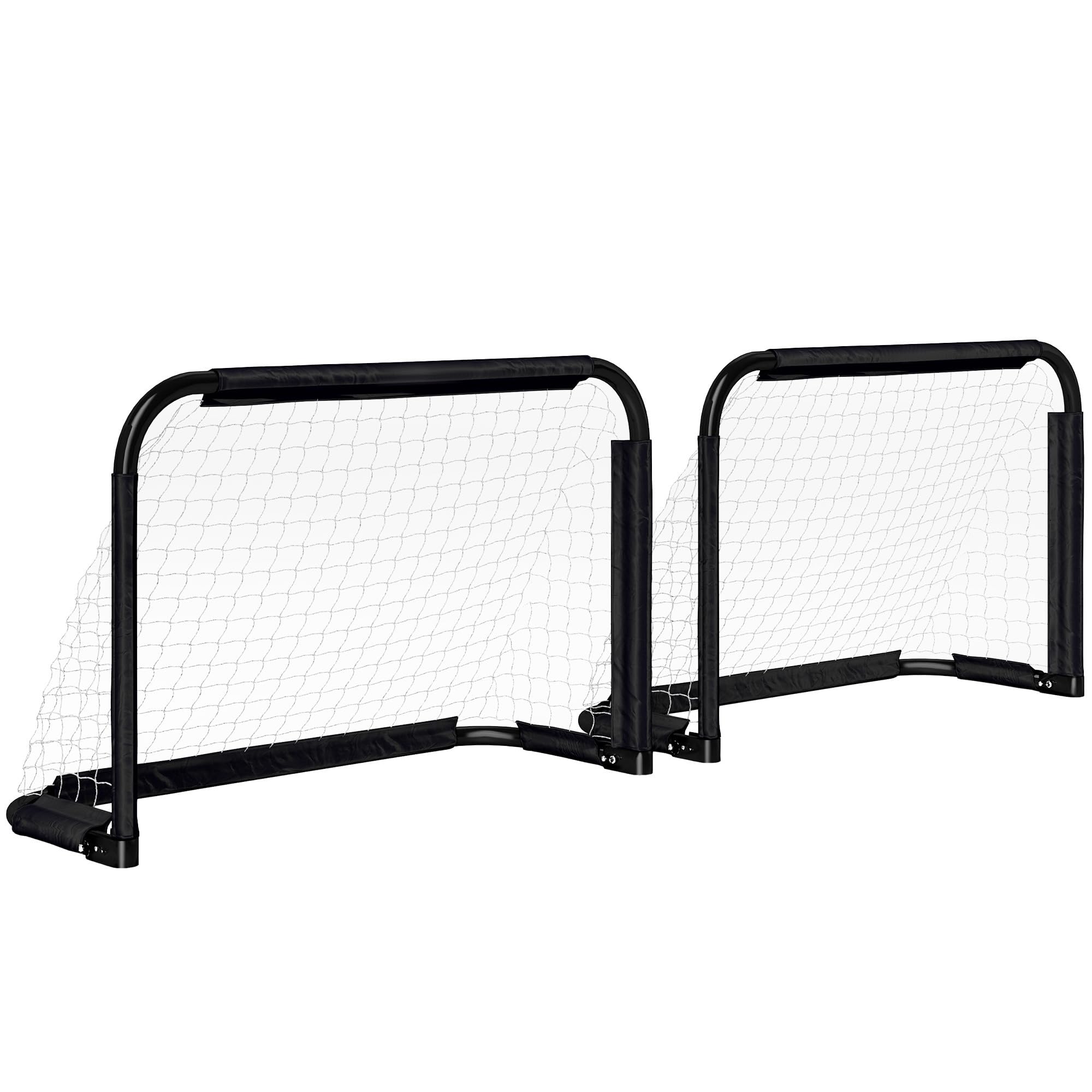 HOMCOM Set de 2 Porterías Plegables de Fútbol Puertas de Fútbol Portátil con Soporte de Metal y Red para Entrenamiento en Jardín Aire Libre 90x36x60 cm