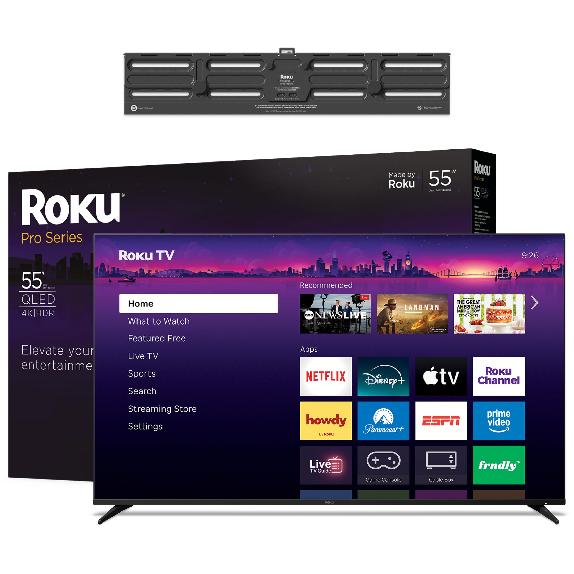 Roku Smart TV - 55-Inch Pro Series QLED RokuTV & TV Wall Mount Bundle