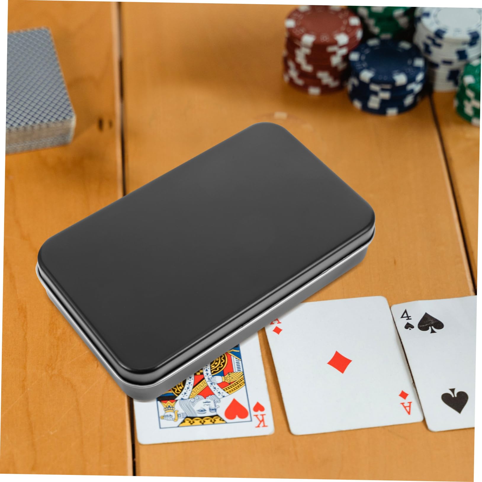 Scatola Porta Carte da Gioco Organizer per Carte e Piccoli Accessori 4 Pezzi in Lamiera Nera Coperchio Design Semplice e Robusto