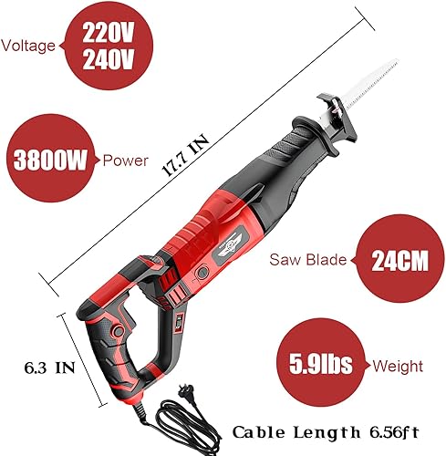Miniatura 5 de Sierra eléctrica de mano multiusos de 3800W, cortadora 6 en 1 para huesos de carne, madera, metal, plástico, aluminio, kit de sierra para huesos