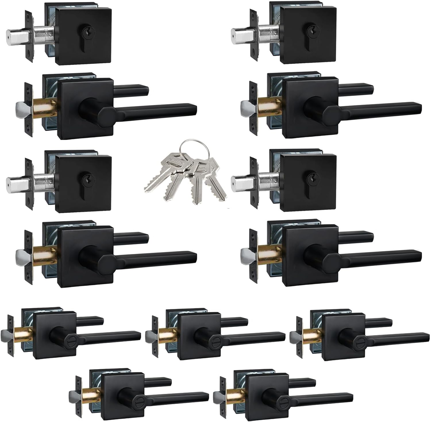 4 Sets Passage Door Levers with Deadbolts Combo, 5 Pieces Privacy Door Levers