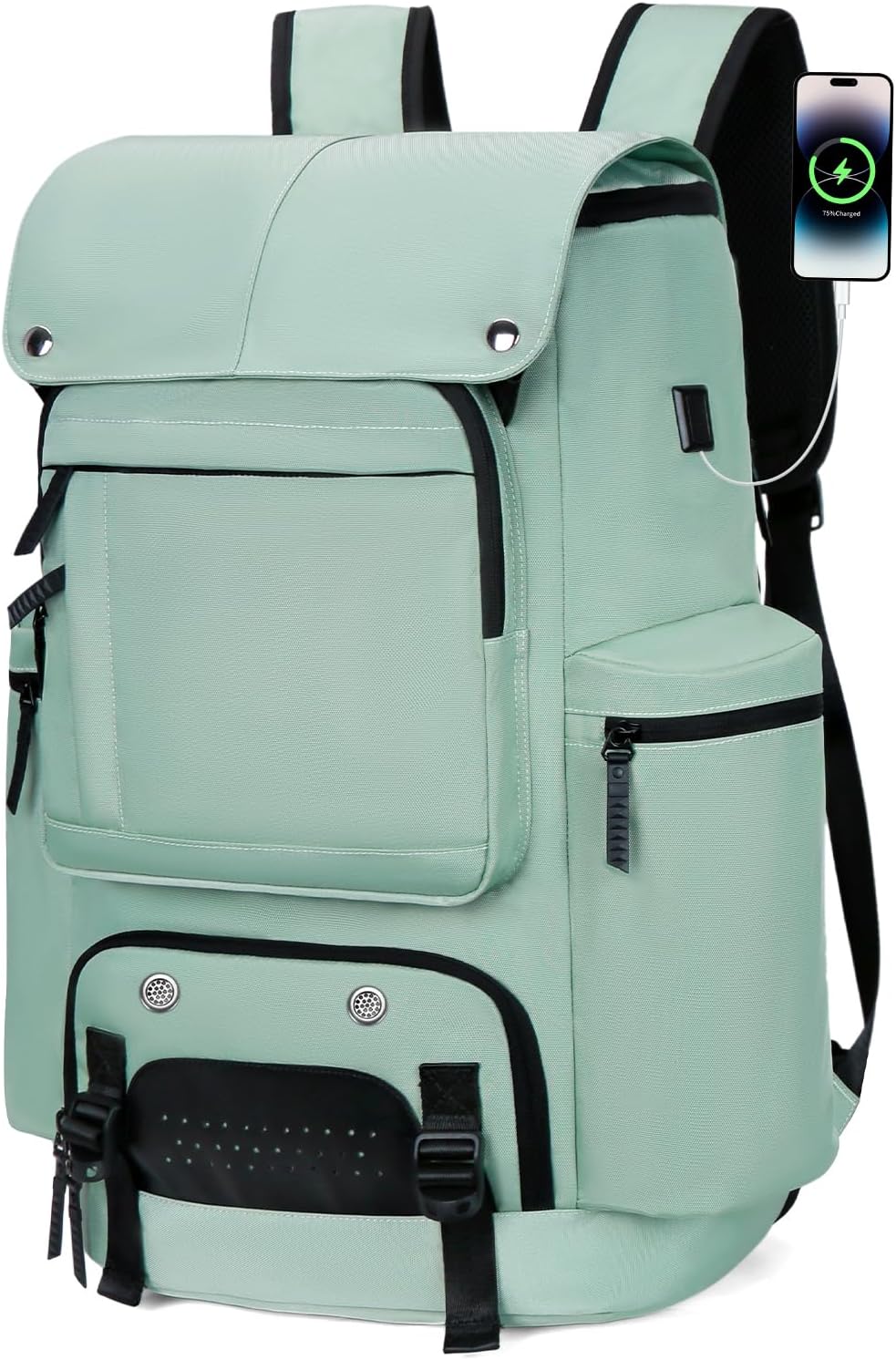 FENGDONG Travel Backpack TSA Friendly Flight Approved Carry on Backpack Nylon Water-resistant Business Large Weekender Bag Casual Daypack 17.3" Laptop Computer Backpack for Men Women(Light Green)