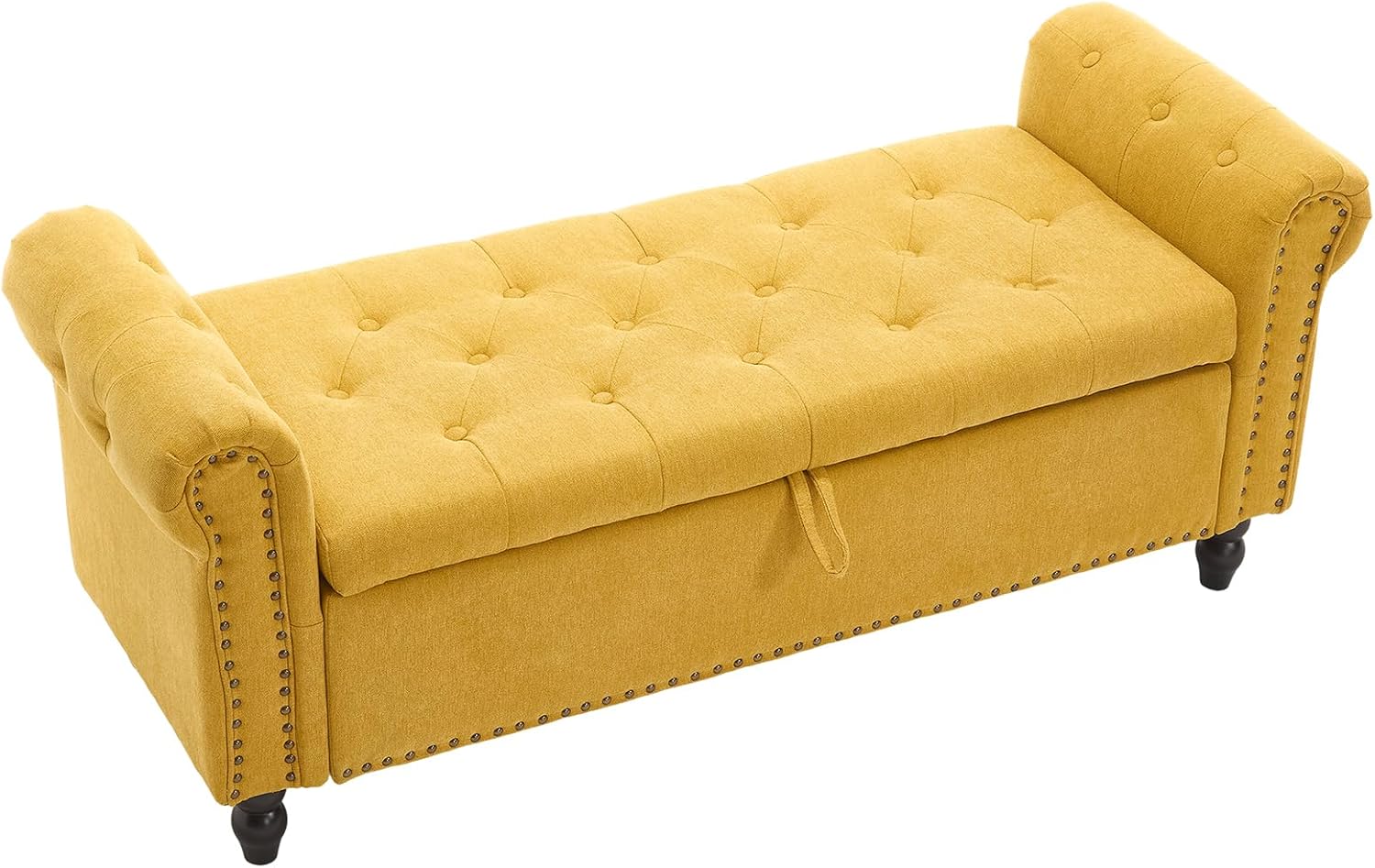 End of bed storage bench with button-tufted lid