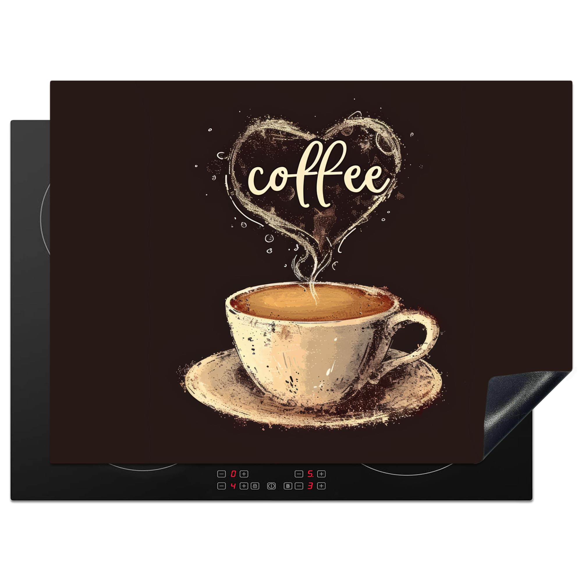 KitchenYeah© Induction Hob Cover Protector Mat 20.5"x27.6" / 70x52 cm Kitchen Universal Ceramic Covers for Electric Cookers Vinyl Coffee - Quote - Heart