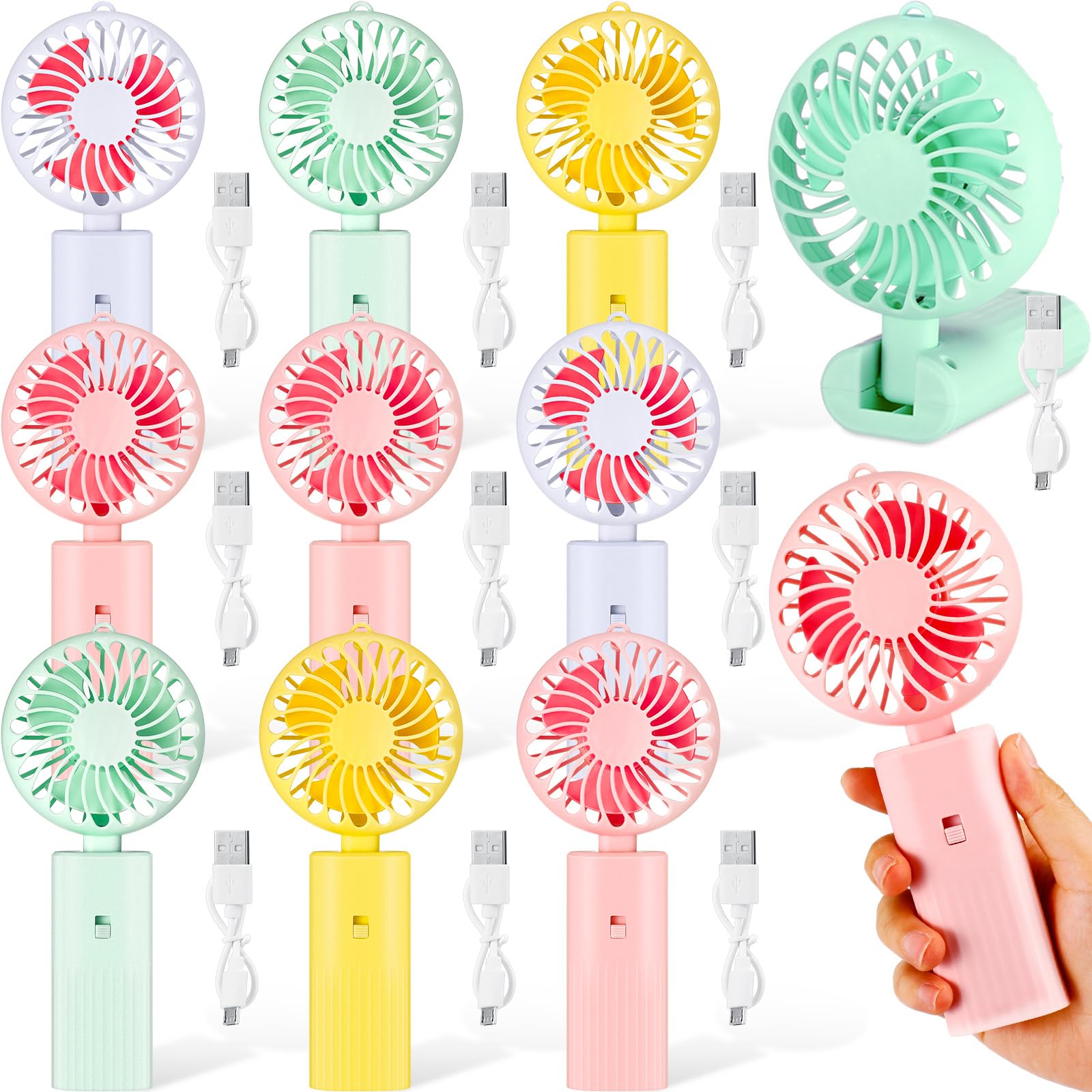 Mini ventilateur de bureau pliable Woanger en lot de 10 avec câble USB pour un air frais partout