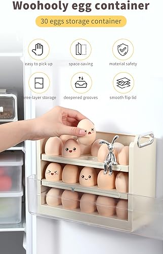 Miniatura 3 de Tiersphere - Recipiente de almacenamiento de huevos para refrigerador, soporte para huevos de 30 unidades, soporte para huevos para nevera,