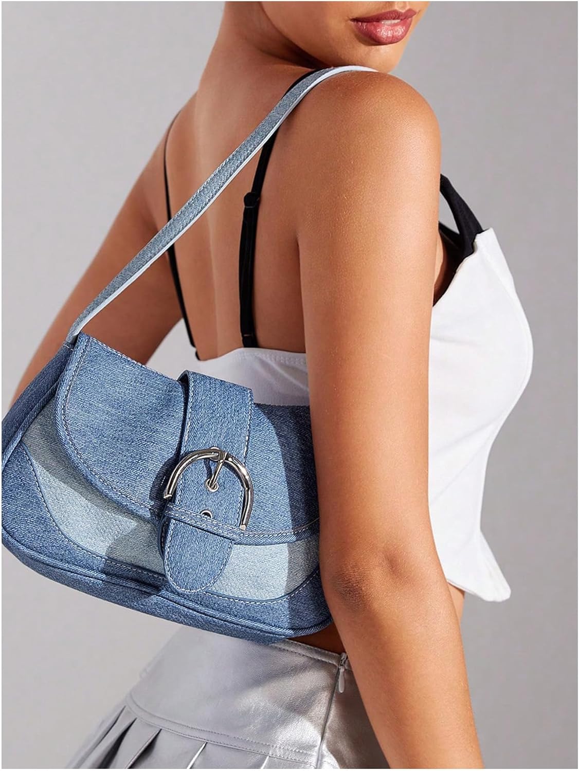 Verdusa Women's Flap Shoulder Bags Denim Handbags Underarm Satchel Handbag - Image 6