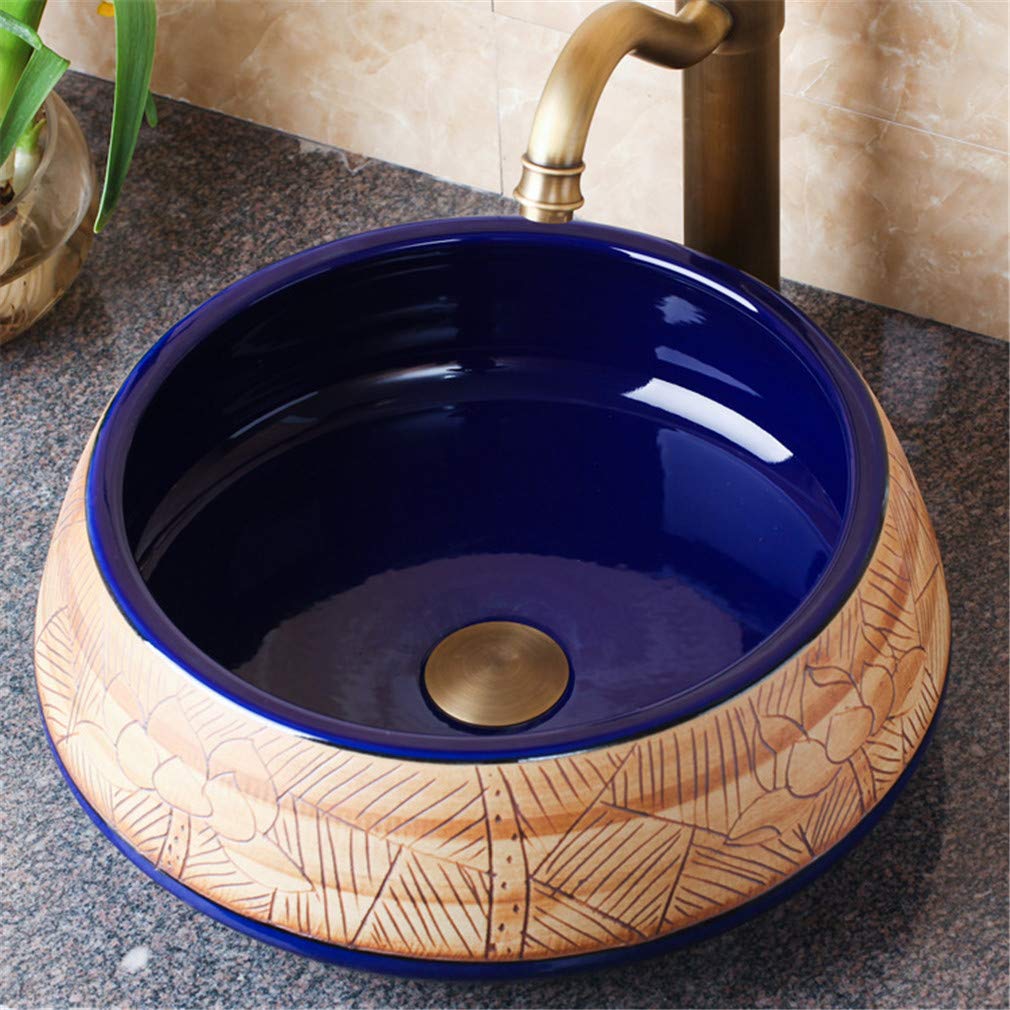 Prosta Ceramiczna Umywalka Nablatowa, Okrągła Umywalka, Umywalki Łazienkowe, Umywalka Hotelowa Artystyczna, Umywalka Korytarzowa, Ręcznie Rzeźbiona, 41 Cm