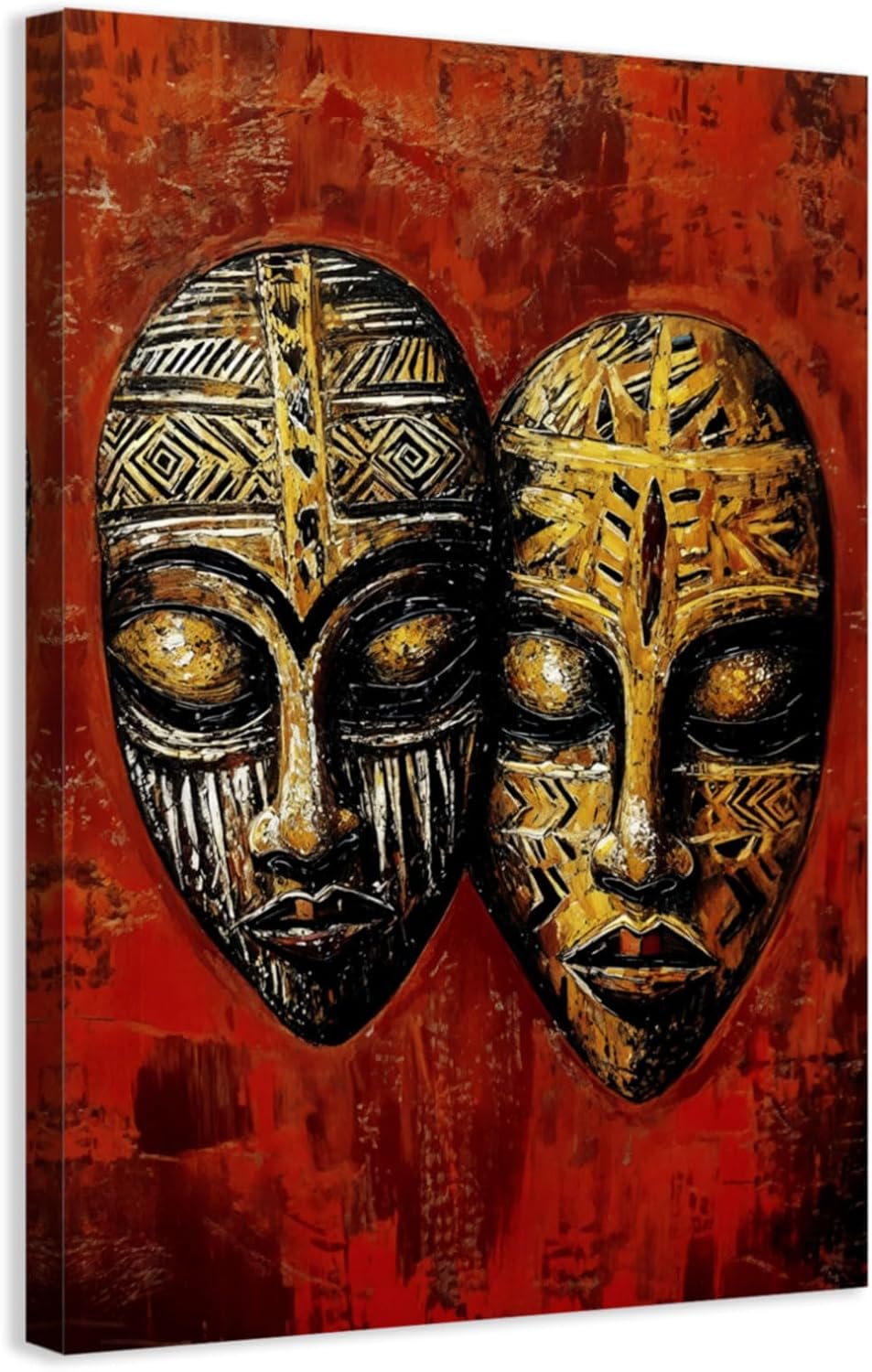 CCWACPP African Mask Wall Art Tribal Ethnic Mask Painting Framed Vintage Africa Culture Artwork Canvas Prints Abstract Africa Home Room Decor (12.00" x 18.00")