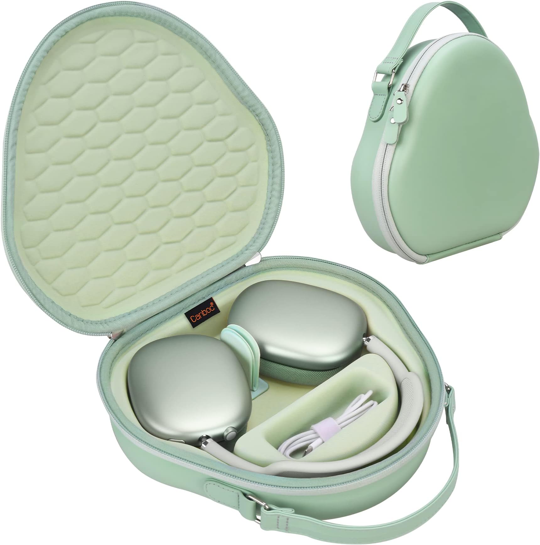 Airpods Max Case for Apple AirPods Max Headphone, Hard Carrying Smart Headphones Case, Extra Space fits Cable, Charger,Green (PU)