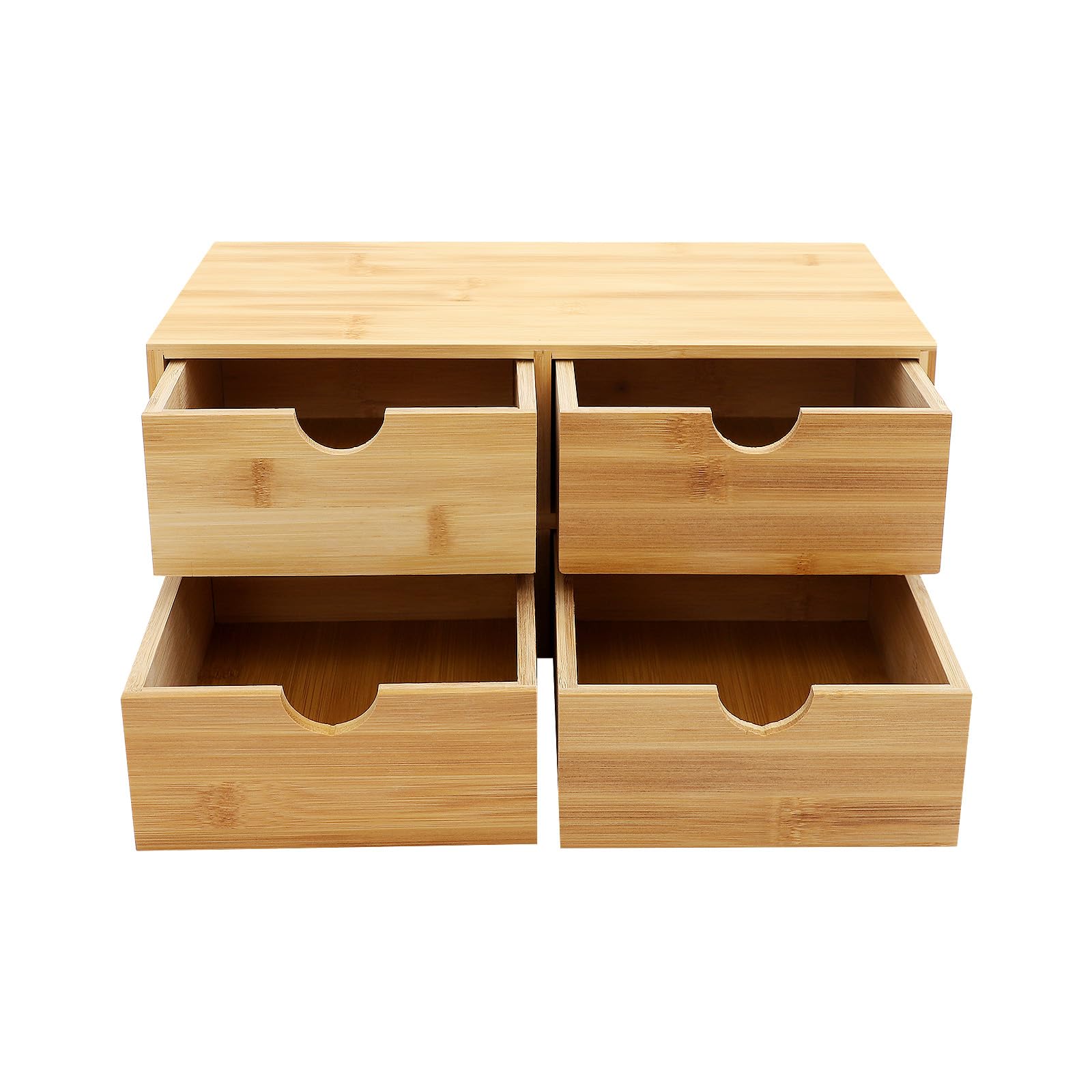 Organizer per cassetti in bambù per scrivania, scatola portaoggetti in legno con 4 cassetti, mini Kommode per ufficio, 33 x 19 x 16 cm, soluzione da scrivania elegante e funzionale