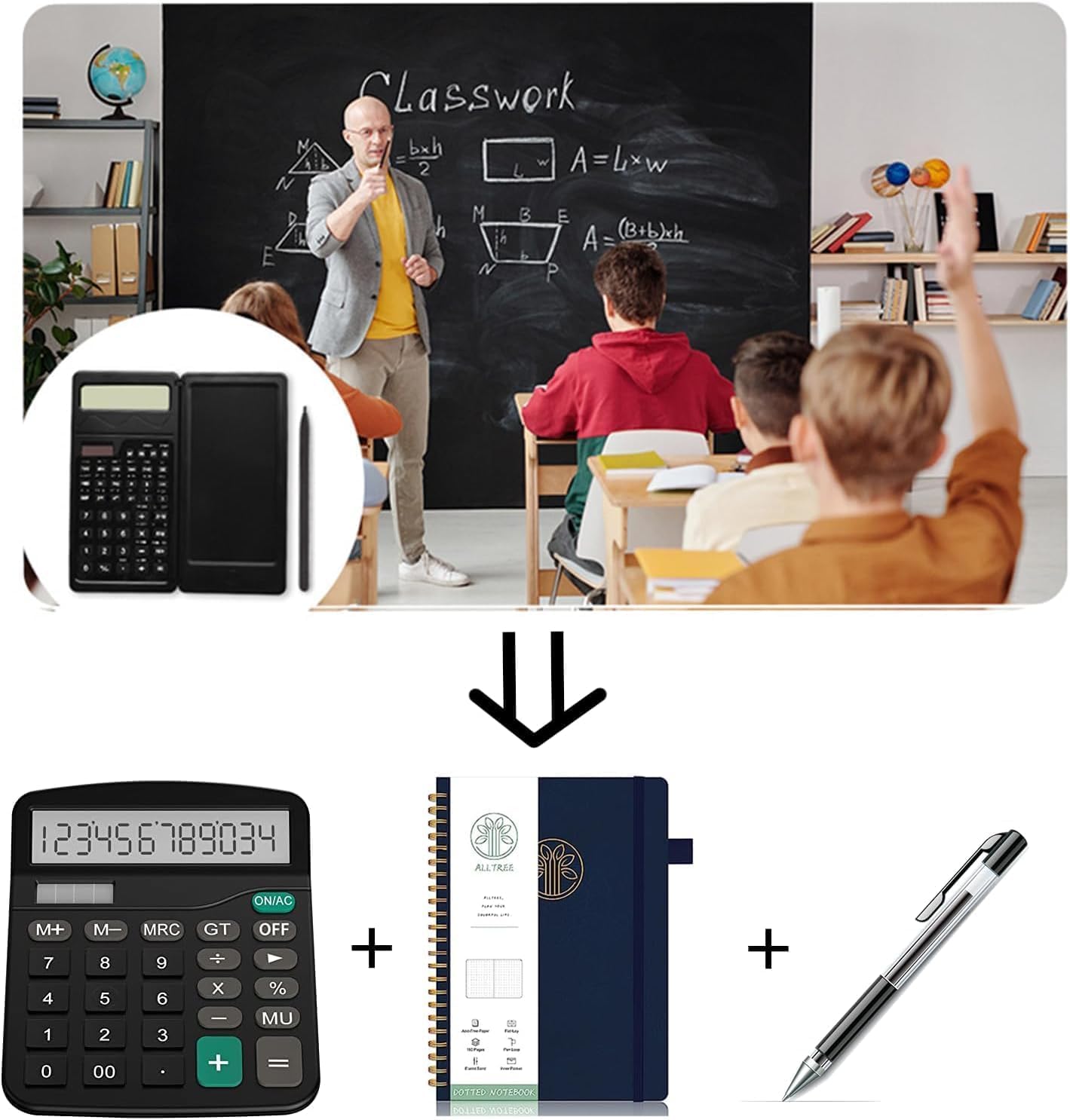 Calcolatrice Scientifica Portatile Pieghevole con Lavagna Cancellabile, LCD a 10 Cifre Ricaricabile Solare, Versatile per Ufficio e Scuola