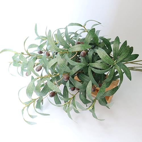 Miniatura 5 de Jasming Elyjhyy - Ramas de olivo artificiales de 28 pulgadas, hojas de frutas falsas, plantas verdes para decoración de oficina, manualidades,