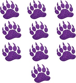 10 Mini Bear Paw Claws Iron On Decals, Grizzly Bear Animal Heat Transfers, School Spirit Decal, 1x1 Inch (Purple Glitter)