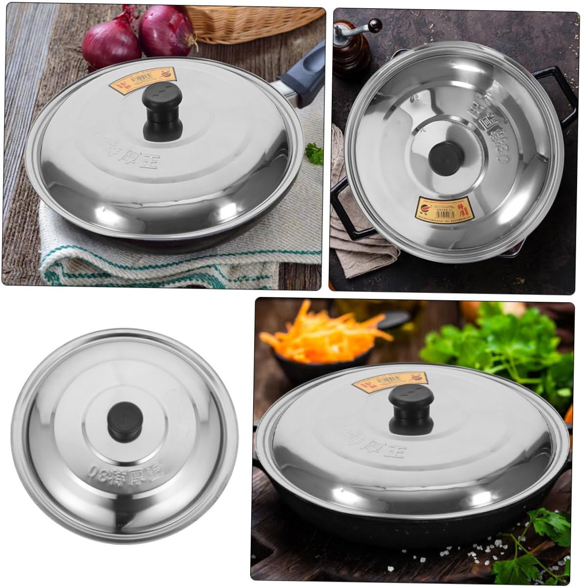 Cabilock Stainless Steel Frying Pan Lid Thickened Round Pot Cover for Household Cookware Universal Fit Easy to Clean Suitable for Sizes
