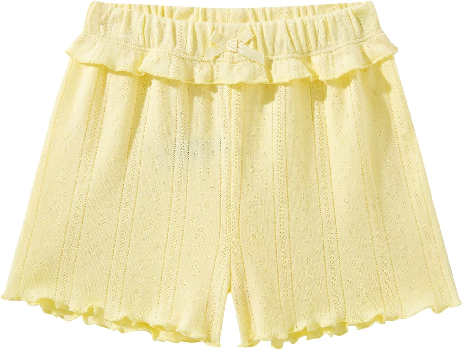 TRND O&X Baby Girl 3-Pack Ruffle Pointelle Bloomers, Soft Cotton Knit Elastic Waist Shorts, Yellow/White/Blue