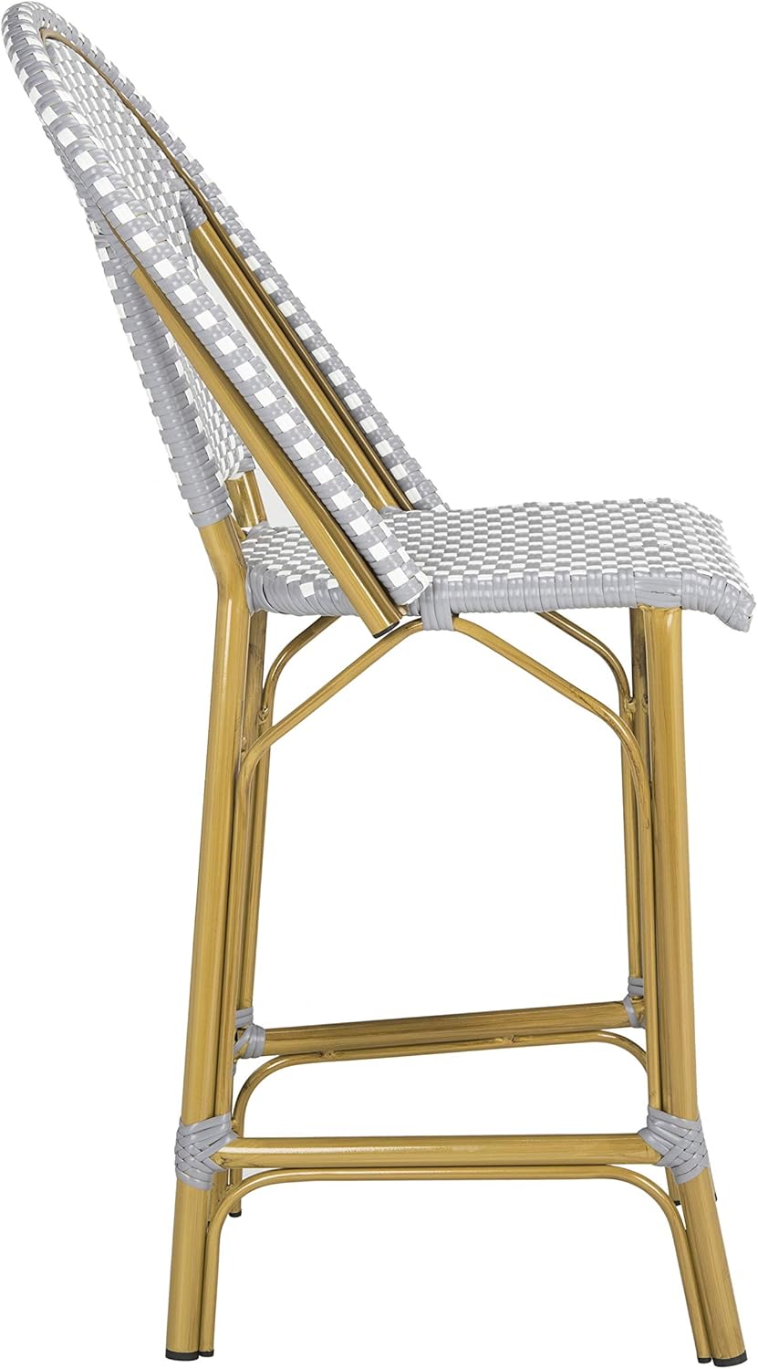 Safavieh PAT4019A Collection Gresley Navy and White Indoor/Outdoor Stacking French Bistro Counter Stool