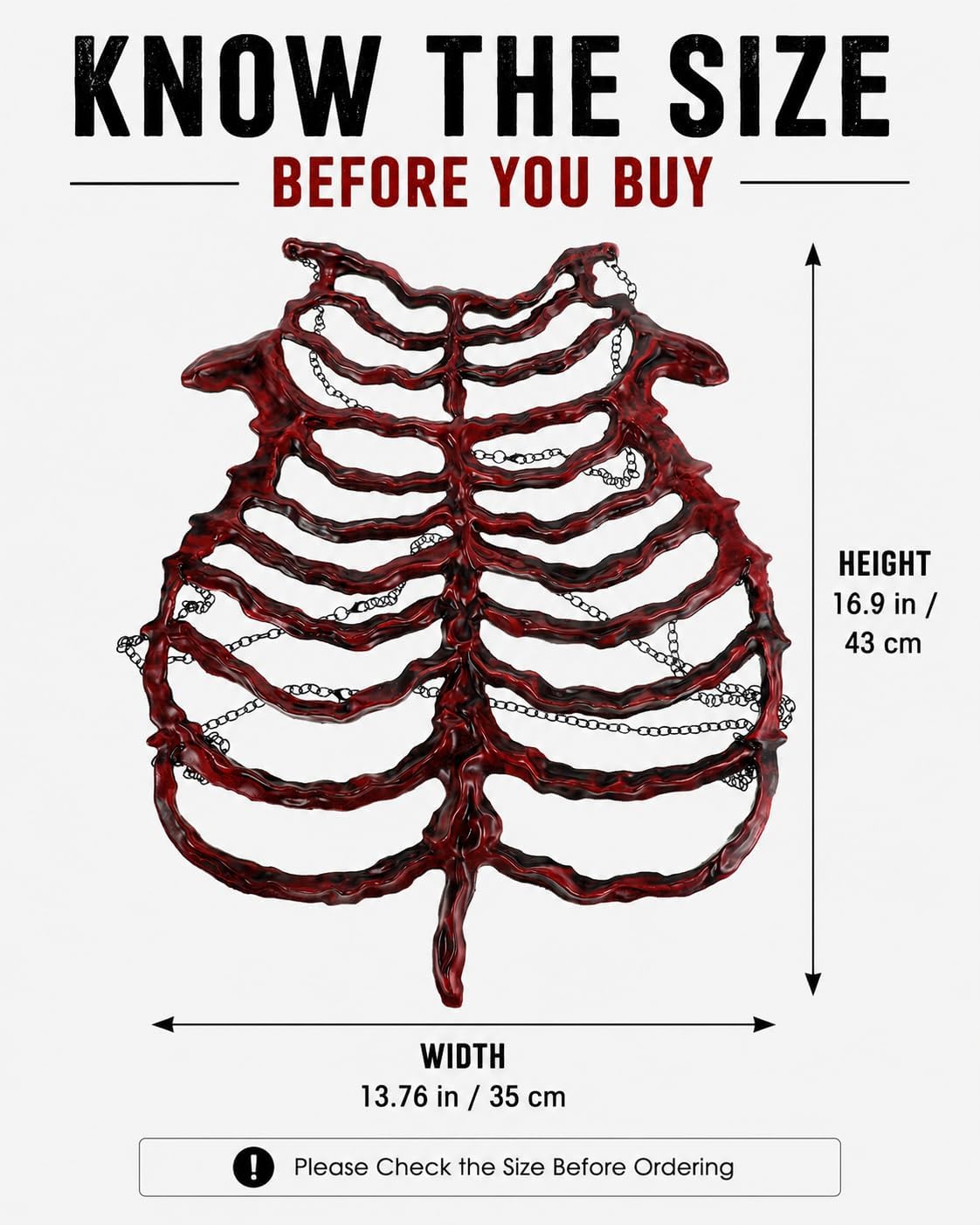 Mikikit Skeleton Chest Armor Gothic Corset Costume| 3d Red Skeleton Design, Adjustable Chain Links, Lightweight Chest Harness, for Halloween, Cosplay And Stage