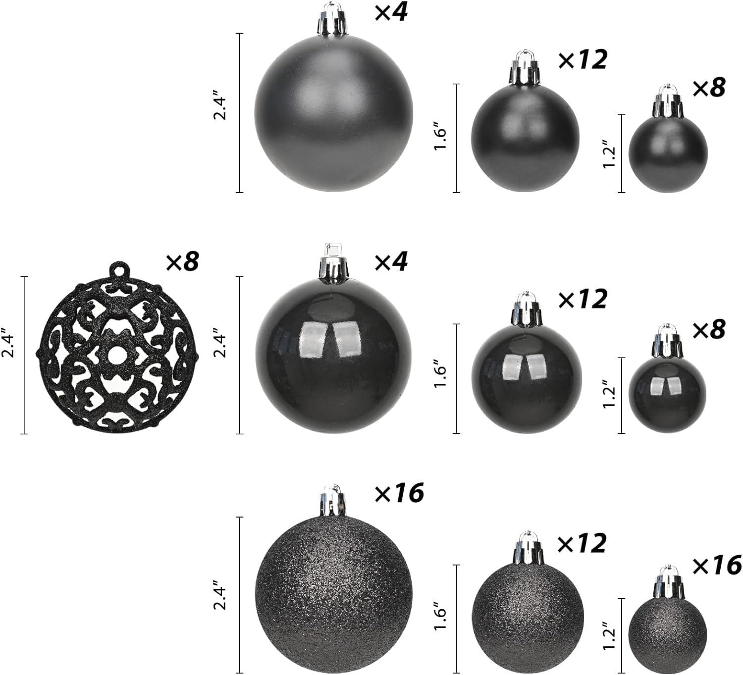 Bombki Choinkowe 100 Szt. Bombki Świąteczne Ozdoby Na Choinkę, Nietłukące Wiszące Choinkowe Dekoracje(A-Black)