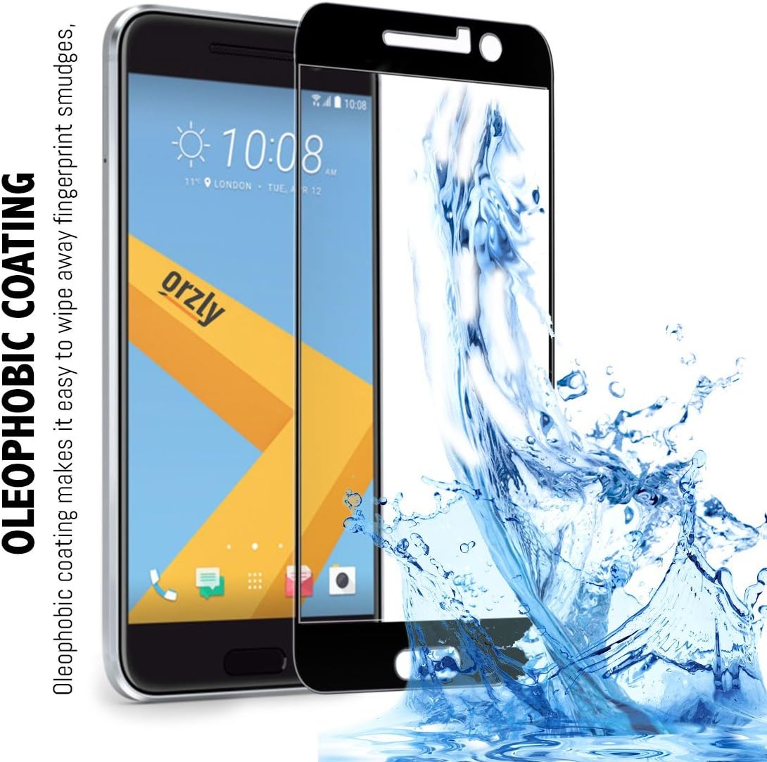 Orzly® - 2.5D Pro-Fit Tempered Glass Screen Protector for HTC 10 (2016 Model) - Full Cover Screen Guard - Black